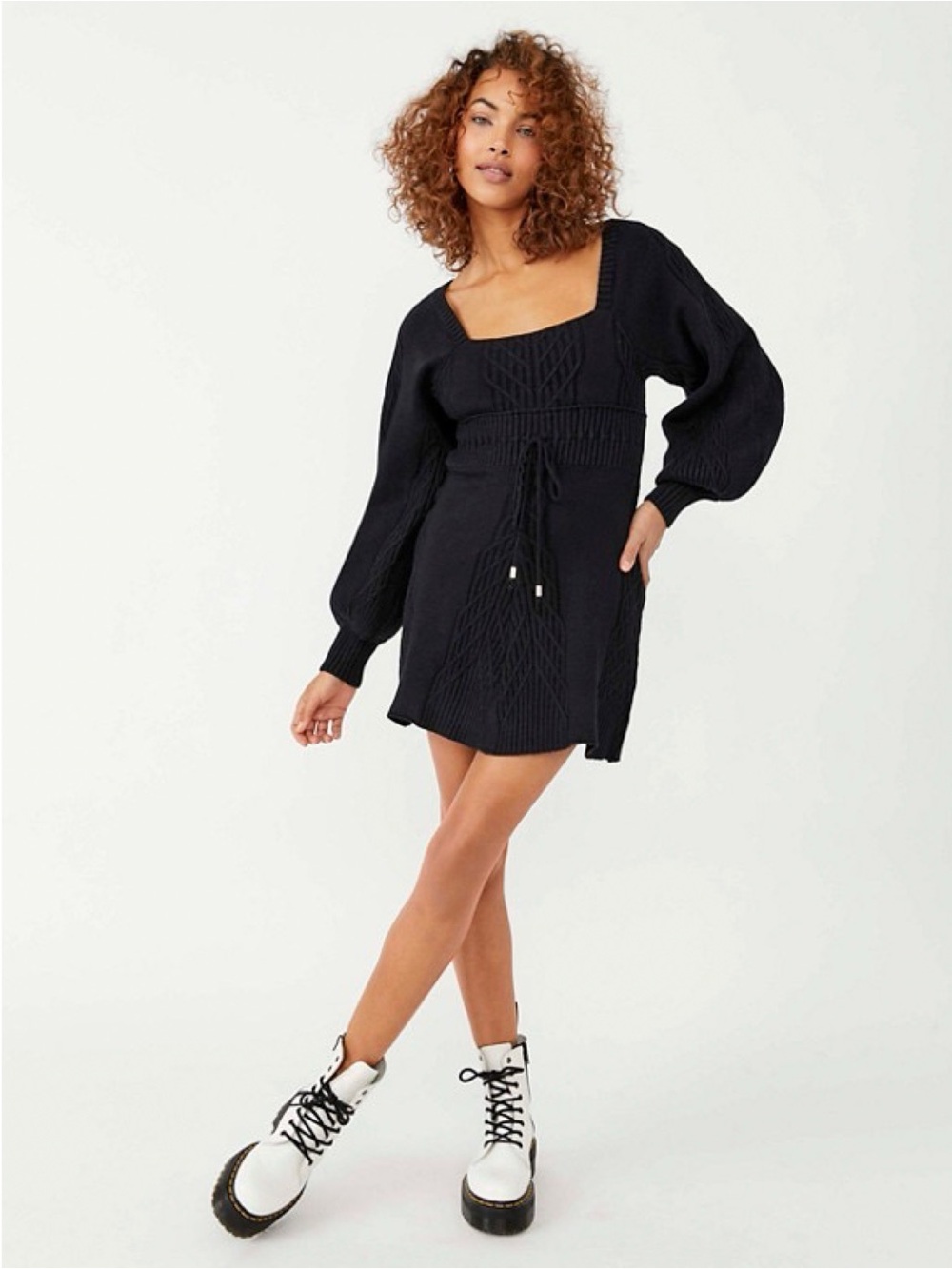 NWT Free People Emmaline Mini Sweater Dress Black Knit Cozy Women’s Size XS